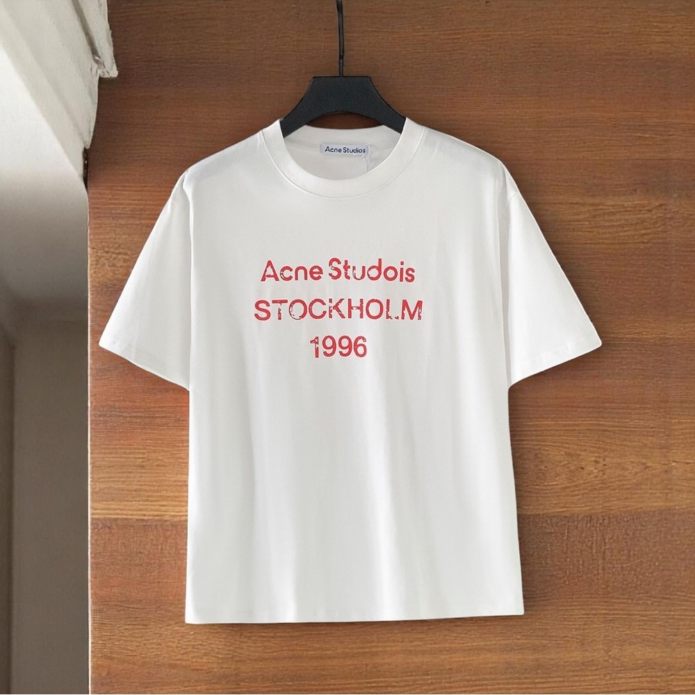 Acne White and Red Short Sleeve Tee